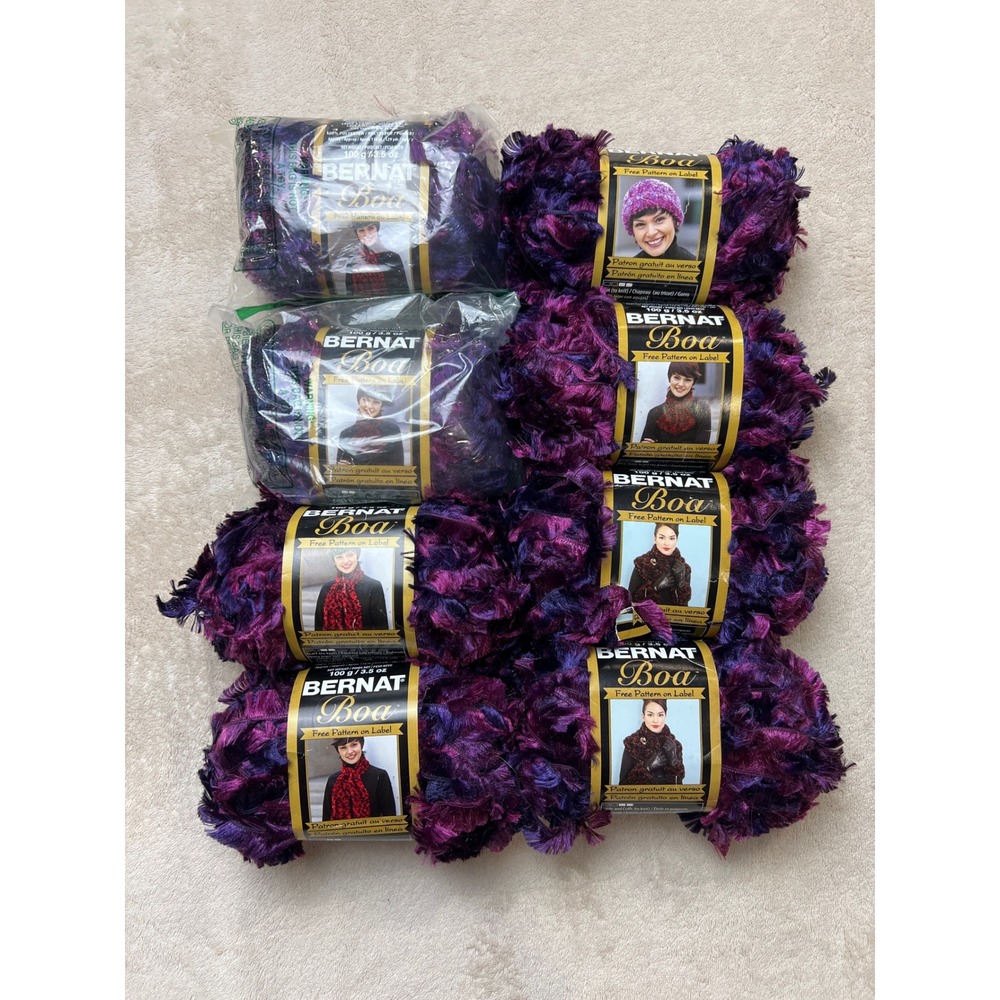 Bernat Boa Yarn Parrot Purple Multi Bulky 5 Eyelash 8 Skeins Lot 100g 129yd